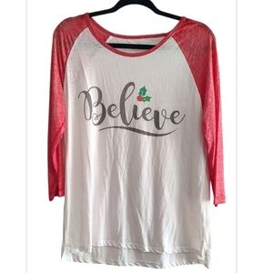 Zoe + Liv Red and White Believe Long Sleeve Tee